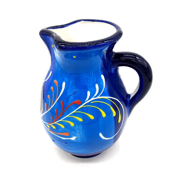 Anoru S. L. Ceramics Hand Painted  8" Colorful Blue Pitcher Vase Made In Spain - Picture 1 of 6